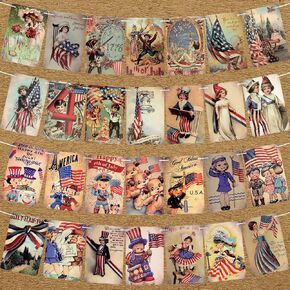 Ctosree 4 Pieces Vintage 4th of July Banners Patriotic Party Decorations Independence Day Memorial Day Veterans Day Banner Bunting Hanging Garland for Mantel Fireplace Indoor Outdoor in Kuwait