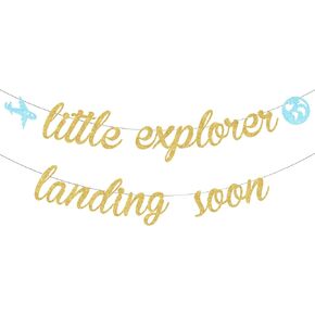 Sursurprise Travel Baby Shower Decorations Little Explorer Landing Soon Banner Adventure Party Supplies
