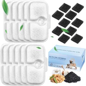 10 Pack Replacement Cat/Dog Fountain Filters Compatible with 2.5L/84oz Dockstream Cat Fountain PLWF005/PLWF115/PLWF105,10 Pack Triple Action Pet Fountain Filter and Pre-Filter Sponges