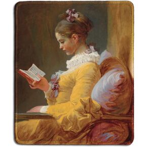 dealzEpic - Art Mouse Pad - Natural Rubber Mousepad with Famous Fine Art Painting of A Young Girl Reading (The Reader) by Jean Honoré Fragonard - Stitched Edges - 9.5x7.9 inches