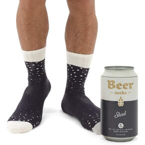 Luckies of London Beer Socks | Mens Socks In A Can | Novelty Socks For Men | Fun Gifts For Men & Gifts For Dad | Cotton Crazy Socks | Funny Socks For Men & Beer Lovers | Stout Crew Socks (Black)