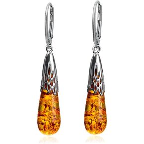 Amber Sterling Silver Leverback Drop Earrings