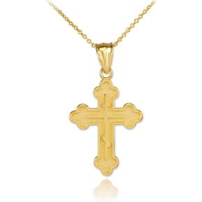 Religious Jewelry Solid 14k Gold Eastern Orthodox Cross Charm Pendant Necklace