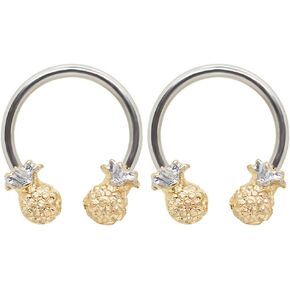 Pineapple Septum Nose Ring with Silver & Gold Tones - Pineapple Horseshoe 316L Surgical Grade Stainless Steel Nose Septum Ring - Septum Hoop Rings for Women and Men Unisex (3/8")