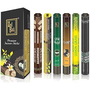 ZED BLACK Aroma Premium Fragrance Sticks - Pack of 6 - Serene and Enthralling 120 Incense Sticks – Feel The Natural Fragrances with Scented Oil Sticks