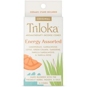 Triloka Incense Cones Energy Assorted 14 Cones with ceramic stand