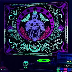 vaoruteng Skull Blacklight Tapestry, UV Reactive Skeleton Wall Tapestries, Glow In The Dark Party Backdrop, Black Light Trippy Psychedelic Space Neon Cool Posters For Bedroom Décor in Saudi Arabia