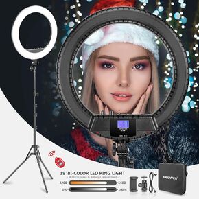 Neewer حلقة إضاءة LED ثنائية اللون مقاس 18 بوصة مع شاشة LCD وحامل بطارية، بحد أقصى. حامل وحقيبة حمل مقاس 61.8 بوصة متضمنة لتصوير مقاطع فيديو على YouTube لصور سيلفي للمكياج المباشر (البطارية غير متضمنة) in Kuwait