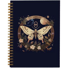 Moth Notebook,Tarot Notebook Journals for Work Office School Student Teacher Tarot Lovers,Black Hardcover Spiral Notebook 5.5x8.3