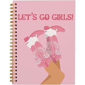 Preppy Pink College Ruled Spiral Notebook Journal, Let’s Go Girls, Pink Preppy Boots Cowgirls Hardcover Spiral Notebook Journals for Girls School Supplies, 5.5x8.3