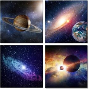 Wieco Art Giclee Canvas Prints Wall Art Space Pictures for Bedroom Home Decorations Universal Magic Power Modern 4 Panels Contemporary Star Sky Pictures Astronomy Artwork