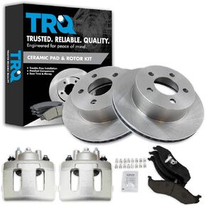 TRQ Front Brake Calipers Ceramic Pads Rotors Compatible with 99-01 Cherokee 97-06 Wrangler