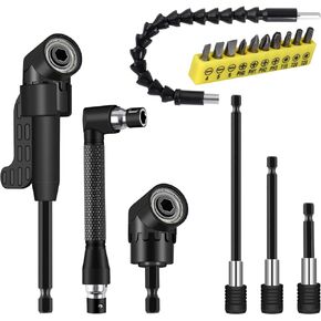 17 Pcs Flexible Drill Bit Extension, Include 2 Pcs Hex Shank 105° Right Angle Drill Attachment 3Pcs Drill Bit Holder 10 Short Screwdriver Bits 90° Angled Bits and Bendable Drill Bit Extension