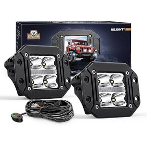 Nilight 2PCS Flush Mount LED Pod Lights with DRL, 4.8Inch Spot Beam 20W 2510LM Backup Reverse Light Offroad Driving Fog Light w/ 16AWG Wiring kit for Offroad 4x4 Truck SUV Jeep, 5 Years Warranty
