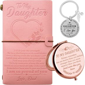 Daughter Gifts from Dad,To My Daughter Journal from Dad,Leather Journal Gifts from Dad to Daughter,Daughter Keychain,Daughter Compact Mirror,Daughter Birthday Gift from Dad
