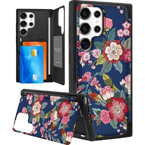 Shorogyt for Samsung Galaxy S24 Ultra Case Card Holder Wallet - Built in Dual Card Slots Cute Phone Covers for Women Funny Pattern for Girls Teen Black Butterfly Flip Kickstand for S24 Ultra 6.8 Inch