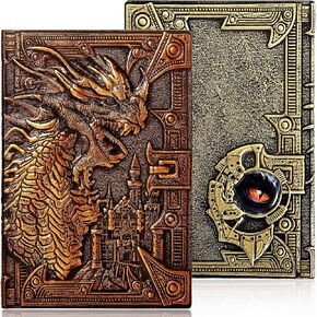 2 Pcs Dragon Leather Journal Dragon Leather Notebook Embossed Leather Journal Vintage Writing Notebook Antique Diary Notepad A5 Embossed Writing Hardcover Executive Journal (Green Bronze, Silver)
