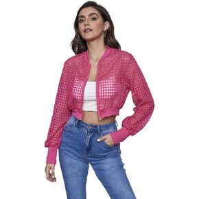 Floerns Women's Sheer Mesh Casual Long Sleeve Zip Up Thin Jacket