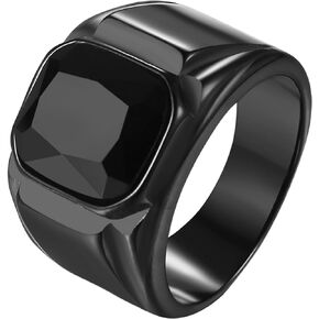 OIDEA Black Signet Rings for Men: Square Onyx Ring Fancy Cut Synthetic Gemstone Ring Stainless Steel Men's Rings Thumb Pinky Ring Biker Statement Ring Jewelry Gift, Size 8-13