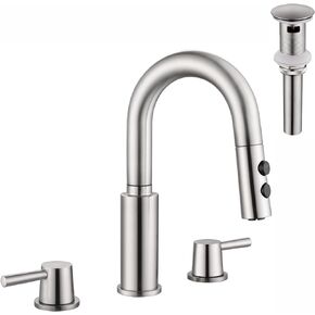 Bathroom Faucet, 2 Handles Bathroom Sink Faucet, 3 Holes Centerset Sink Faucet, Lavatory Vanity Faucet with Pop Up Drain, Brushed Nickel, PB1054