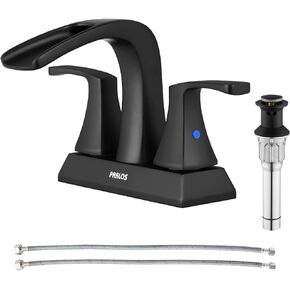 PARLOS Waterfall Spout 2 Handles Bathroom Faucet with Metal Pop-up Drain and Faucet Supply Lines, Oil Rubbed Bronze, Doris 14069