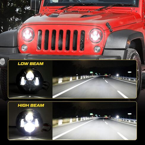 (قطعتان) مصباح أمامي LED دائري مقاس 7 بوصات معتمد من DOT، شعاع عالٍ ومنخفض متوافق مع المصابيح الأمامية Jeep Wrangler JK LJ CJ TJ 1997-2018، أحمر in Saudi Arabia