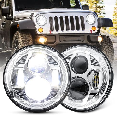 (قطعتان) مصباح أمامي LED دائري مقاس 7 بوصات معتمد من DOT، شعاع عالٍ ومنخفض متوافق مع المصابيح الأمامية Jeep Wrangler JK LJ CJ TJ 1997-2018، أحمر in Saudi Arabia