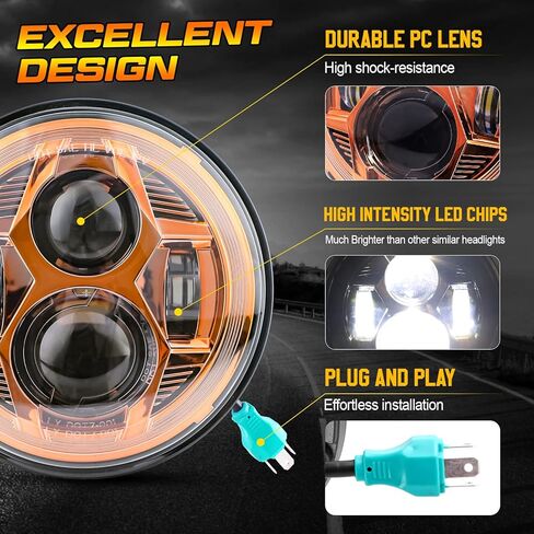 (قطعتان) مصباح أمامي LED دائري مقاس 7 بوصات معتمد من DOT، شعاع عالٍ ومنخفض متوافق مع المصابيح الأمامية Jeep Wrangler JK LJ CJ TJ 1997-2018، أحمر in Kuwait