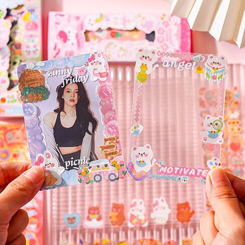 50Sheets Korean Deco Stickers Set, Kpop Potocard Korean Stickers with Cute Rabbit Bear Cat Dessert Flower Ribbon Animal, DIY Colorful Glitter Self Adhesive Deco Stickers for Scrapbook Card (Bear) in Saudi Arabia