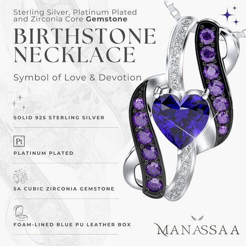 Birthstone Necklace Gift for Her Anniversary Present for Wife Girlfriend Mom Platinum Plated Sterling Silver Infinity Heart Necklace Gift for Women Mother’s Day Valentine’s Day Christmas Day in Saudi Arabia