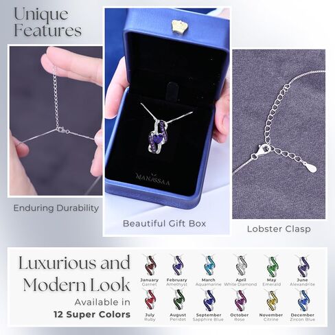 Birthstone Necklace Gift for Her Anniversary Present for Wife Girlfriend Mom Platinum Plated Sterling Silver Infinity Heart Necklace Gift for Women Mother’s Day Valentine’s Day Christmas Day in Saudi Arabia