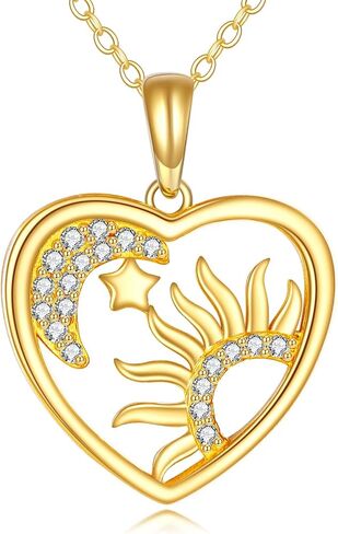 14k Real Gold Sun Necklace Moon and Star Celestial Pendant Jewelry Gifts for Wife Girfriend Sister in Saudi Arabia