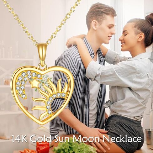 14k Real Gold Sun Necklace Moon and Star Celestial Pendant Jewelry Gifts for Wife Girfriend Sister in Saudi Arabia