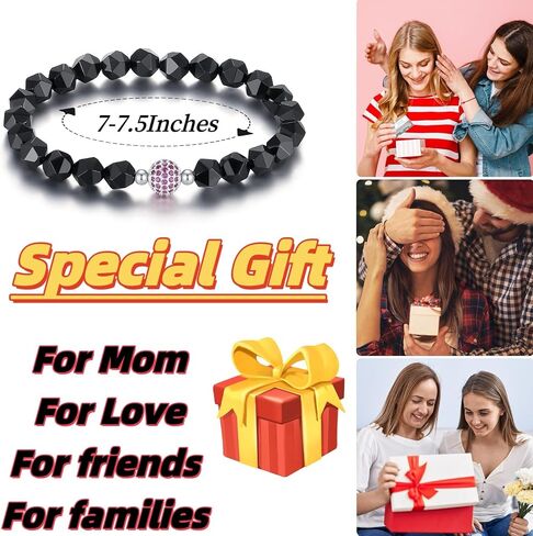 Handmade Original Healing Crystal 8MM Faceted Gemstone Stretch Bracelet with 18K Platinum Beads and Micro Pave CZ Ruby Ball for Women (Black Agate) in Saudi Arabia