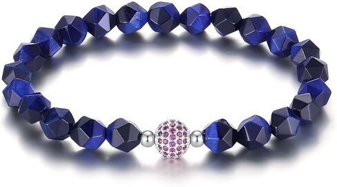 Handmade Original Healing Crystal 8MM Faceted Gemstone Stretch Bracelet with 18K Platinum Beads and Micro Pave CZ Ruby Ball for Women (Black Agate) in Saudi Arabia