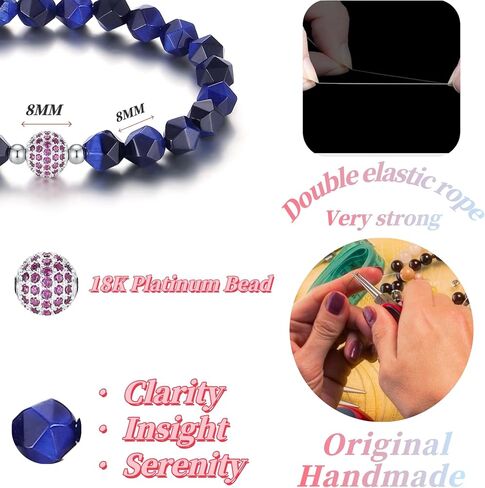 Handmade Original Healing Crystal 8MM Faceted Gemstone Stretch Bracelet with 18K Platinum Beads and Micro Pave CZ Ruby Ball for Women (Black Agate) in Saudi Arabia