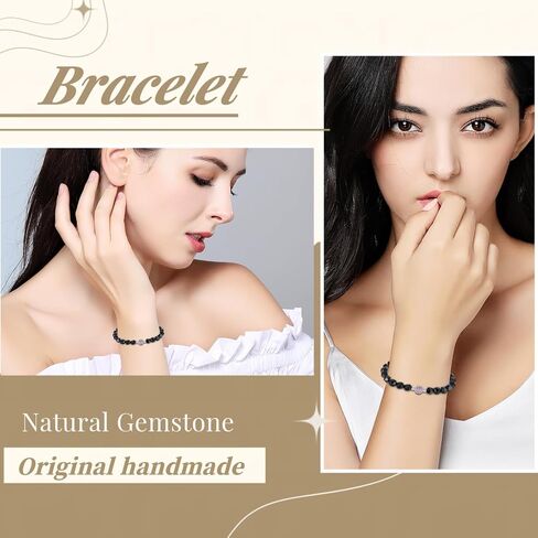 Handmade Original Healing Crystal 8MM Faceted Gemstone Stretch Bracelet with 18K Platinum Beads and Micro Pave CZ Ruby Ball for Women (Black Agate) in Saudi Arabia