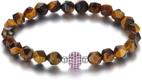 Handmade Original Healing Crystal 8MM Faceted Gemstone Stretch Bracelet with 18K Platinum Beads and Micro Pave CZ Ruby Ball for Women (Black Agate) in Saudi Arabia