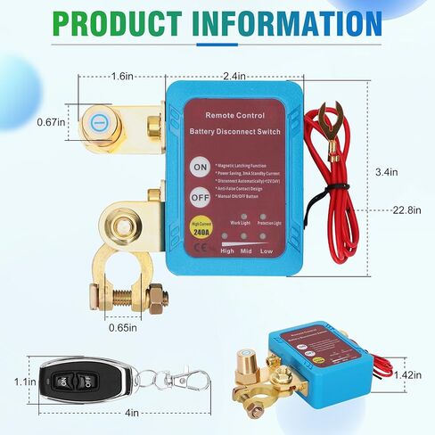 مفتاح قتل للسيارة، مفتاح فصل البطارية عن بعد 12 فولت 240 أمبير، مفتاح قتل السيارة مضاد للسرقة للسيارات والمركبات الترفيهية والشاحنات والقوارب والمركبات الرباعية مع جهازي تحكم عن بعد. in Kuwait