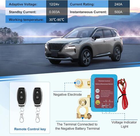 مفتاح قتل للسيارة، مفتاح فصل البطارية عن بعد 12 فولت 240 أمبير، مفتاح قتل السيارة مضاد للسرقة للسيارات والمركبات الترفيهية والشاحنات والقوارب والمركبات الرباعية مع جهازي تحكم عن بعد. in Kuwait
