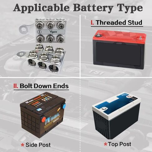 Vgate 12-Way Post Terminal Distribution Block Bus Bar, 8AWG up to 4/0(XL) AWG Gauge, for Lithium or AGM Lead Acid Battery with Bolt Down Ends or Threaded Studs, M10 or 3/8"-16 in Kuwait