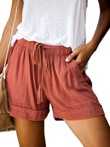 Bunanphy Womens Drawstring Casual Elastic Waist Loose Shorts with Pockets in Kuwait