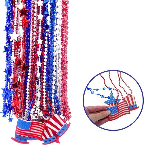 4E's Novelty Patriotic Beads Necklaces Assortment Bulk 72 Pack Bulk - 4th of July Party Favors for Kids & Adults, Red White Blue Beads for Fourth of July Party Supplies Parade Accessories in Saudi Arabia