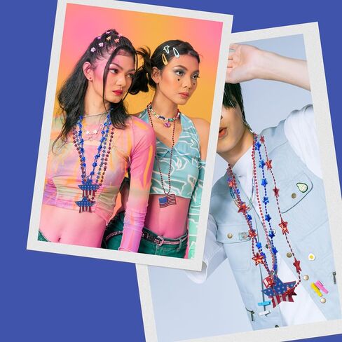 4E's Novelty Patriotic Beads Necklaces Assortment Bulk 72 Pack Bulk - 4th of July Party Favors for Kids & Adults, Red White Blue Beads for Fourth of July Party Supplies Parade Accessories in Saudi Arabia