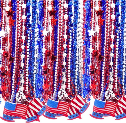 4E's Novelty Patriotic Beads Necklaces Assortment Bulk 72 Pack Bulk - 4th of July Party Favors for Kids & Adults, Red White Blue Beads for Fourth of July Party Supplies Parade Accessories in Saudi Arabia