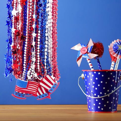 4E's Novelty Patriotic Beads Necklaces Assortment Bulk 72 Pack Bulk - 4th of July Party Favors for Kids & Adults, Red White Blue Beads for Fourth of July Party Supplies Parade Accessories in Saudi Arabia