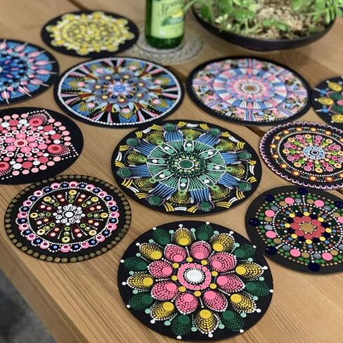 12 قطعة من استنسل ماندالا للرسم على الخشب، قالب استنسل منقط ماندالا قابل لإعادة الاستخدام 4/8/12/16 قطعة من استنسل الطلاء DIY من البلاستيك والورق والنسيج المعدني والحجر والجدران والصخور in Kuwait