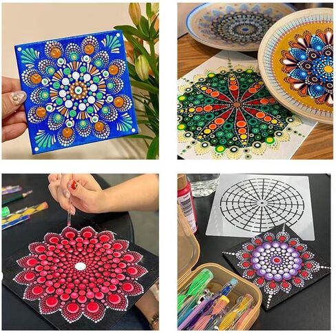 12 قطعة من استنسل ماندالا للرسم على الخشب، قالب استنسل منقط ماندالا قابل لإعادة الاستخدام 4/8/12/16 قطعة من استنسل الطلاء DIY من البلاستيك والورق والنسيج المعدني والحجر والجدران والصخور in Kuwait