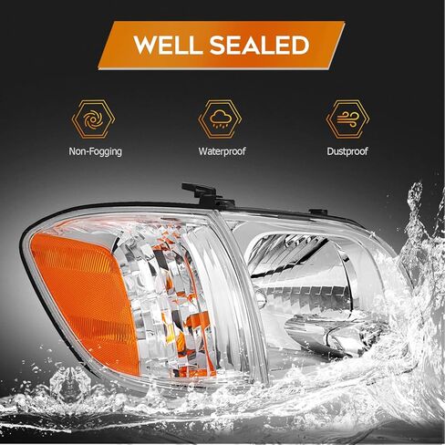 مجموعة المصابيح الأمامية لتويوتا سيكويا 2005-2007 لتويوتا تندرا 2005-2006 غطاء أسود كهرماني عاكس عدسة واضحة للسائق ومصابيح أمامية جانبية للركاب (كابينة مزدوجة 4 أبواب فقط) in Kuwait