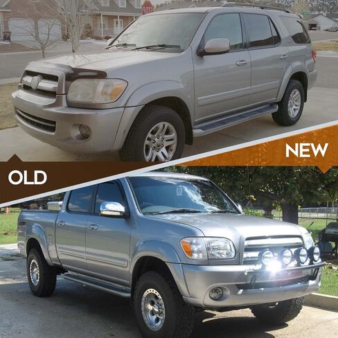 مجموعة المصابيح الأمامية لتويوتا سيكويا 2005-2007 لتويوتا تندرا 2005-2006 غطاء أسود كهرماني عاكس عدسة واضحة للسائق ومصابيح أمامية جانبية للركاب (كابينة مزدوجة 4 أبواب فقط) in Kuwait